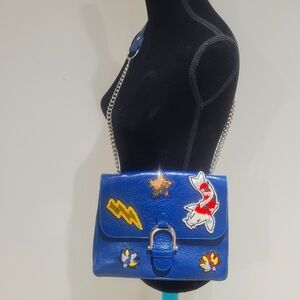 Sam Edelman Women's Asher Leather Crossbody Bag Sequin Graphics Blue Chain Strap